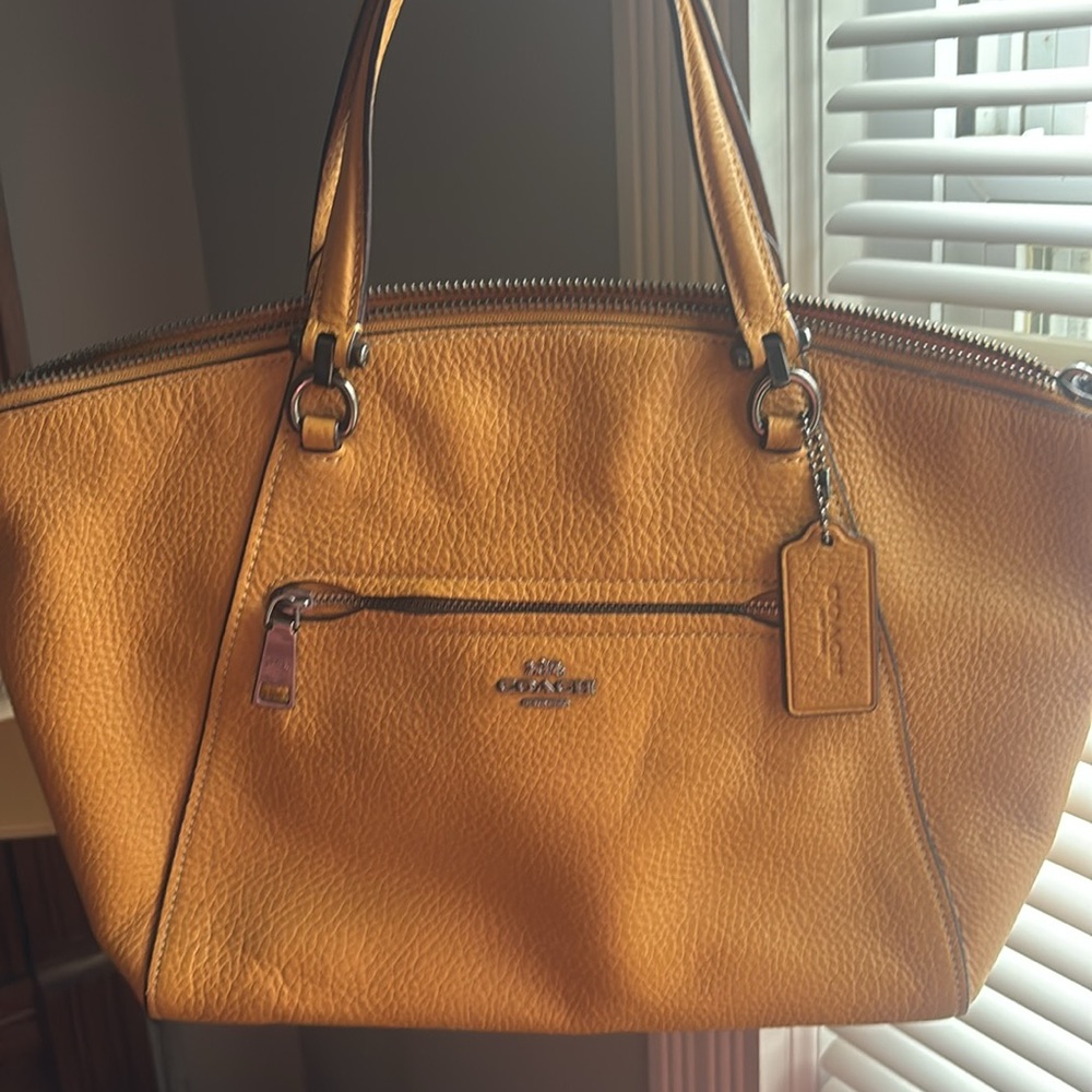 Coach Yellow Satchel Bag with Pebbled Leather